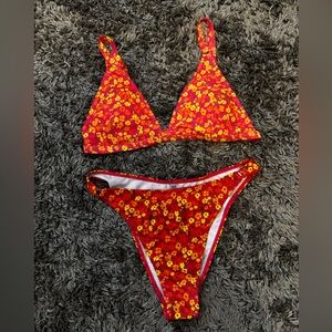 SHEIN Vibrant Floral Bikini Set in Pink and Orange